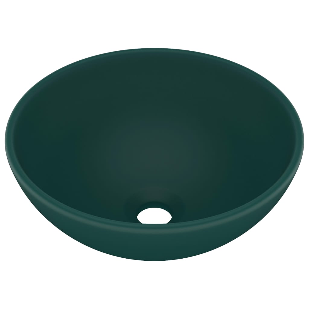 Vidaxl Washbasin Round 32.5x14 cm Ceramic Mat Dark Green