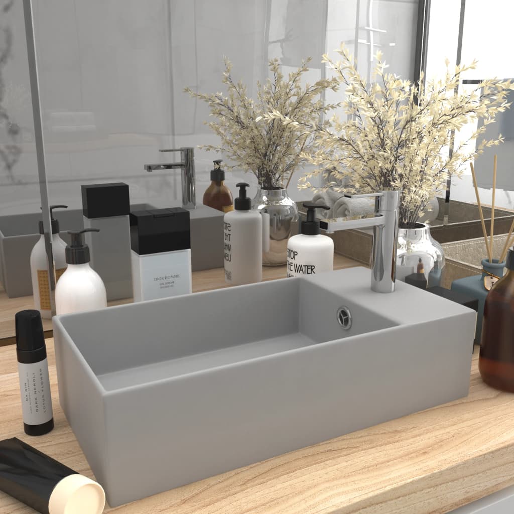 Vidaxl Washbasin con cerámica de aterrizaje de gris claro