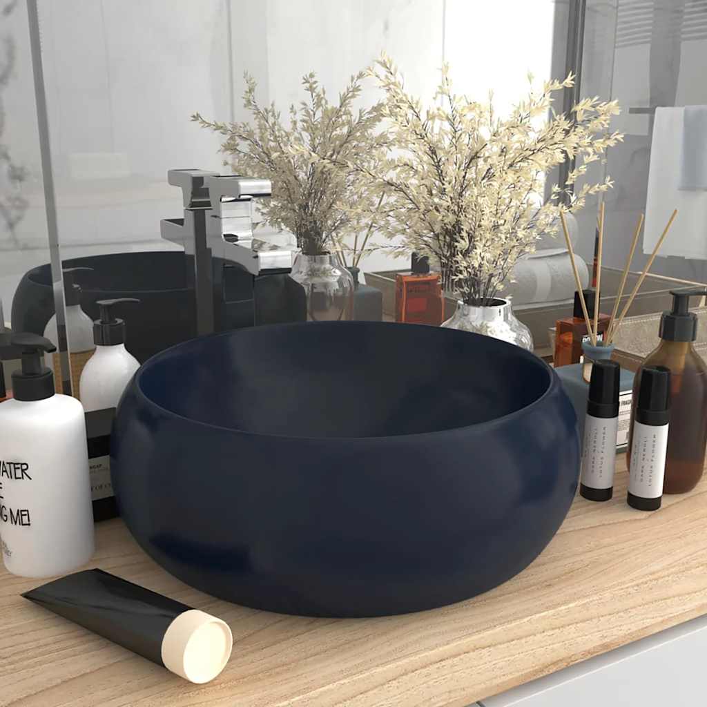 Vidaxx lavabo rond 40x15 cm céramique bleu foncé mat