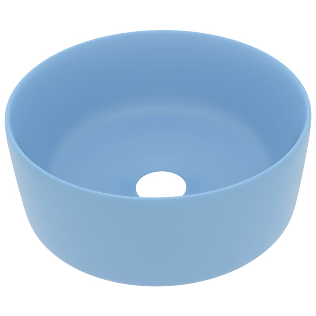 Vidaxl Washbasin Round 40x15 cm Ceramic Matt Blu chiaro