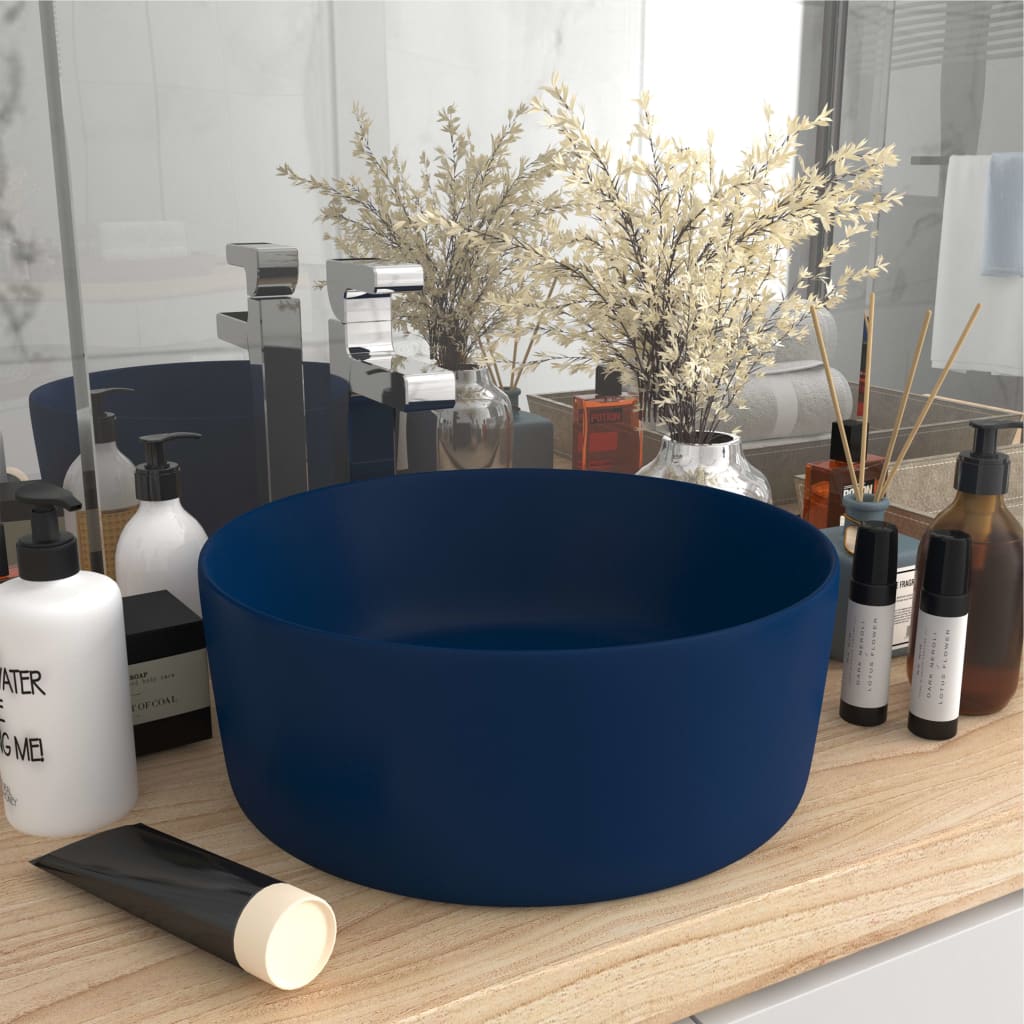 Vidaxl Washbasin Round 40x15 cm tappetino ceramico blu scuro