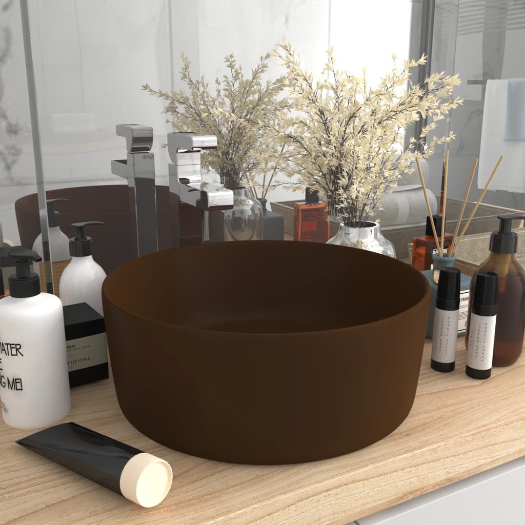 Vidaxl Washbasin Round 40x15 cm Cerramic Matt Dark Brown