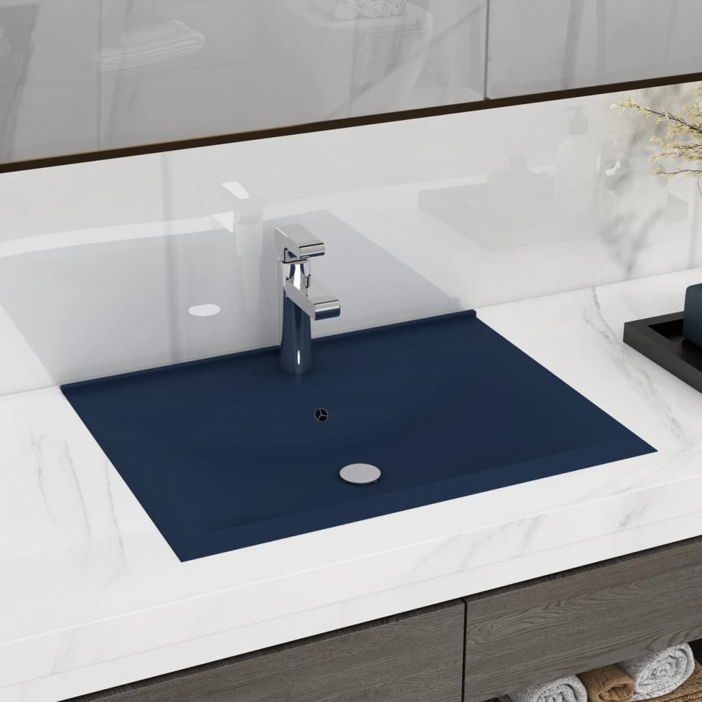 Vidaxl Washbasin con foro di rubinetto 60x46 cm tappetino in ceramica blu scuro