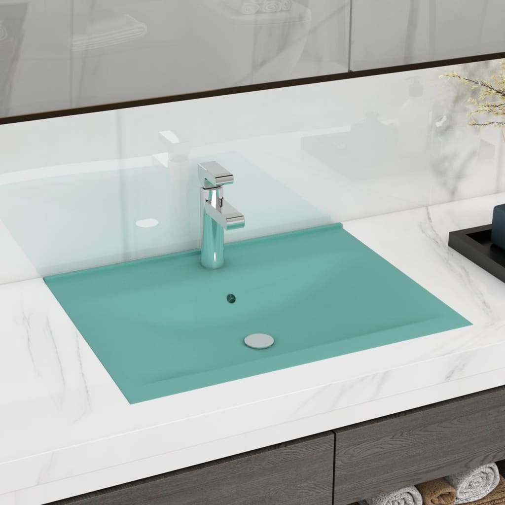 Vidaxl Washbasin con foro di rubinetto 60x46 cm in ceramica verde chiaro