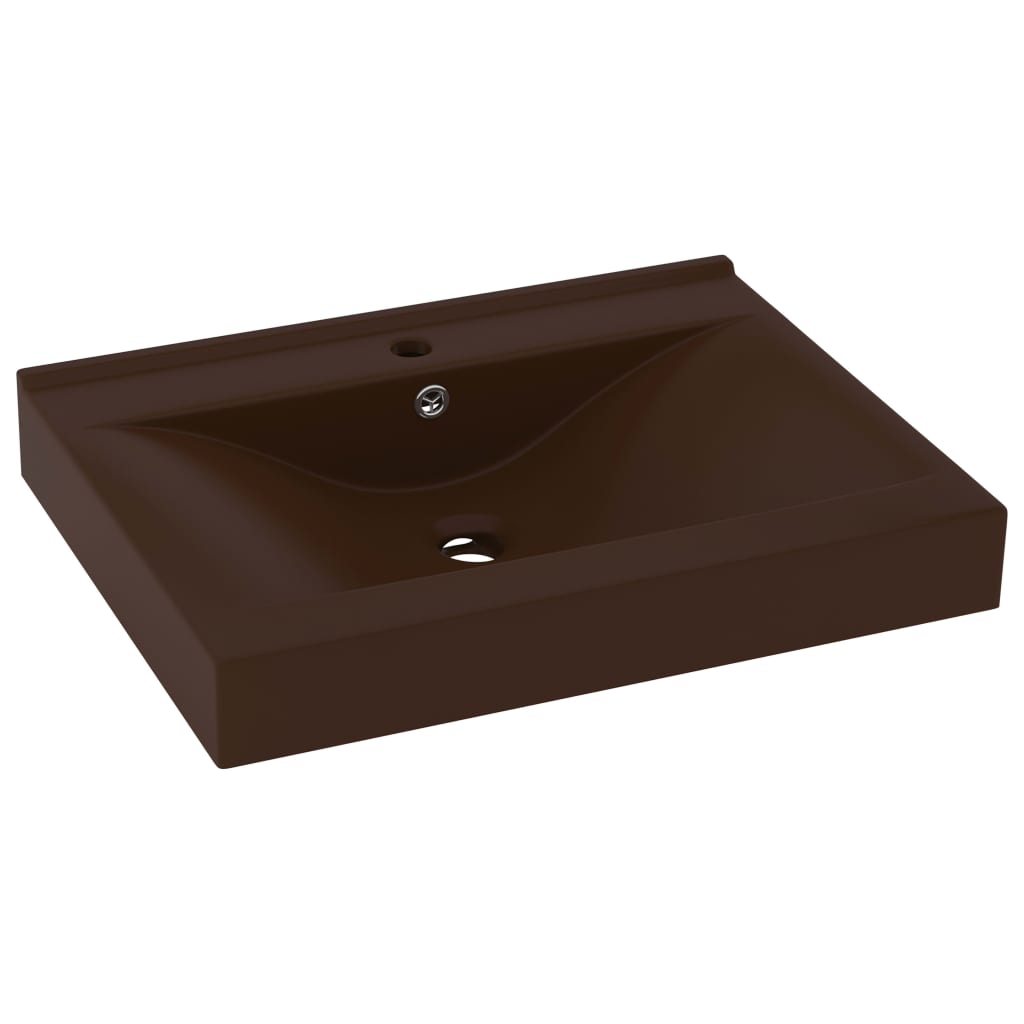 Vidaxl Washbasin med tapphull 60x46 cm keramisk matt mørkebrun