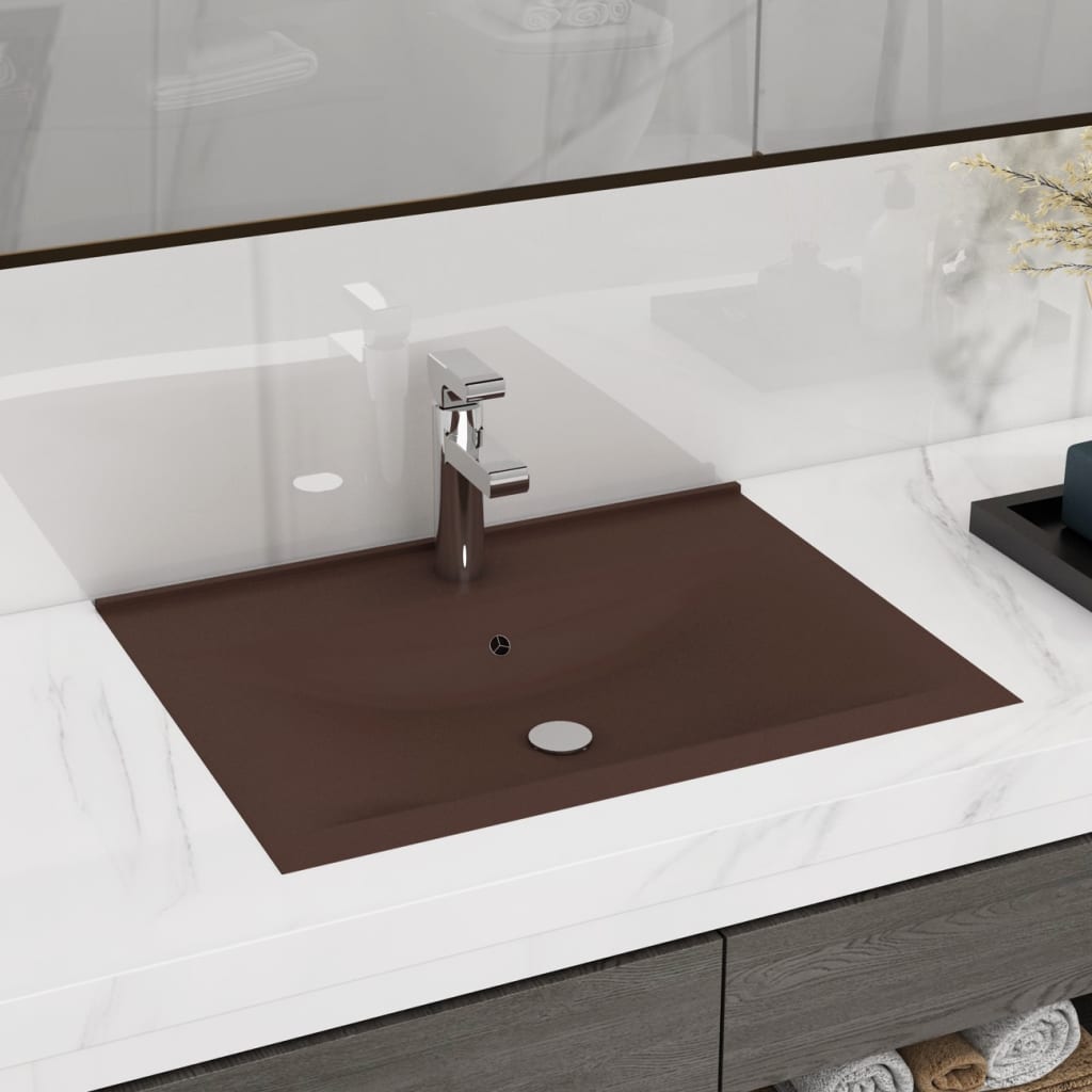 Vidaxl Washbasin con foro di rubinetto 60x46 cm ceramico Matt scuro marrone