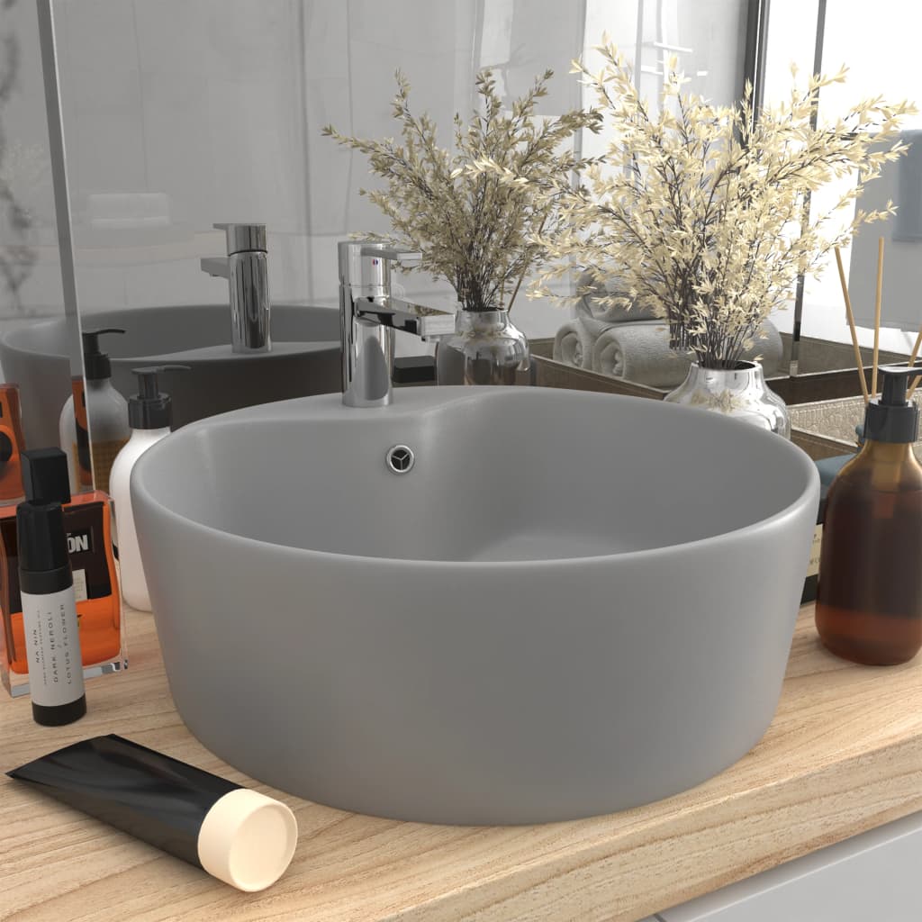 Vidaxl Washbasin con atterraggio 36x13 cm in ceramica grigio chiaro