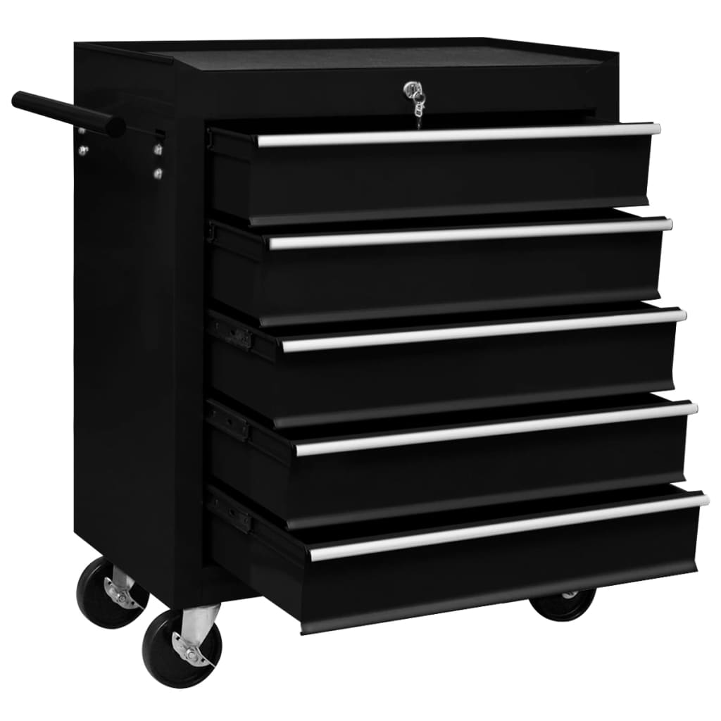 Vidaxl Tool Trolley con 5 cassetti neri