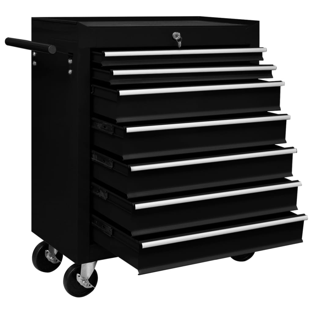 Vidaxl Tool Trolley con 7 cajones negros