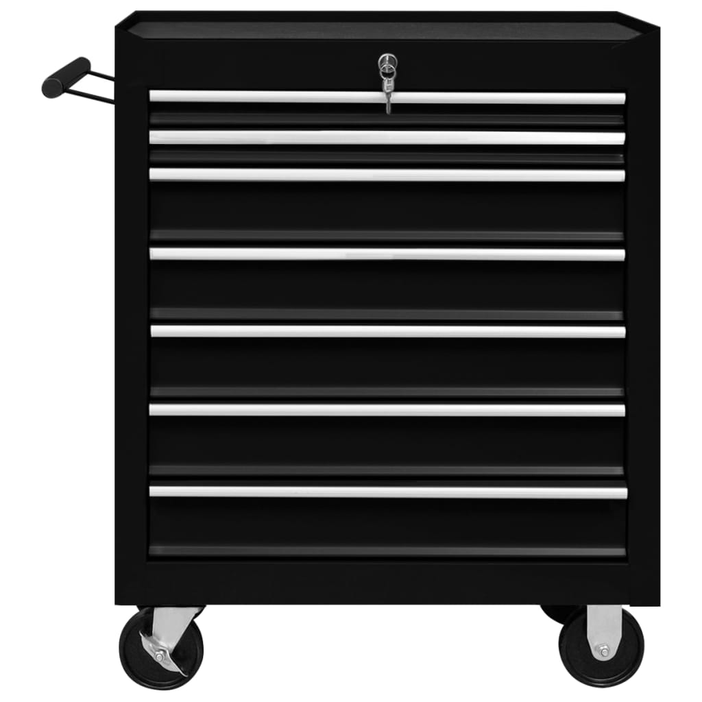 Vidaxl Tool Trolley con 7 cajones negros