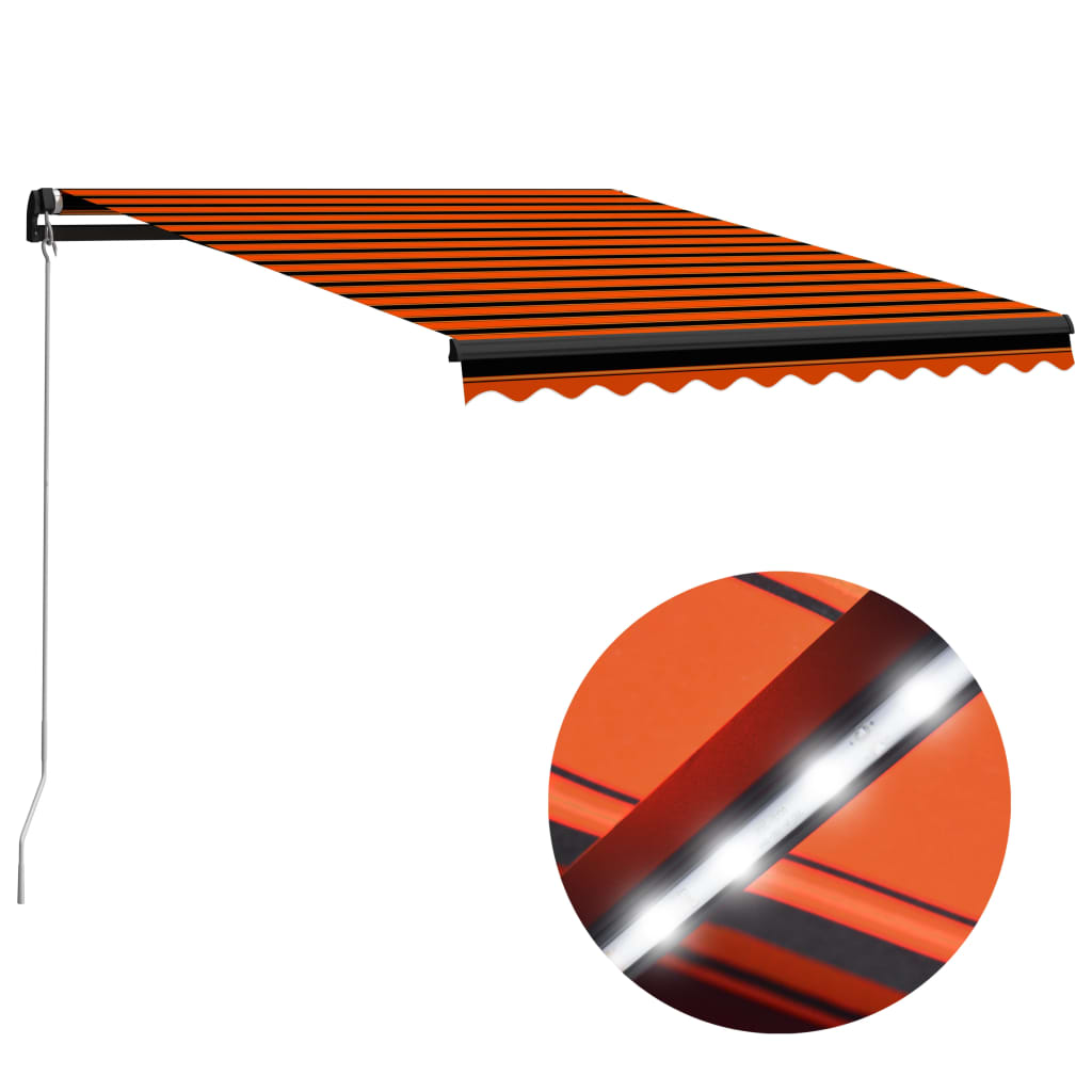 Vidaxl luifel ročno podaljša z LED 300x250 cm oranžno in rjavo