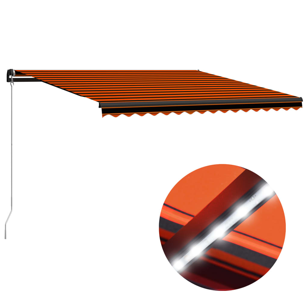 Vidaxl Luifel se puede extender manualmente con LED 400x300 cm de naranja y marrón