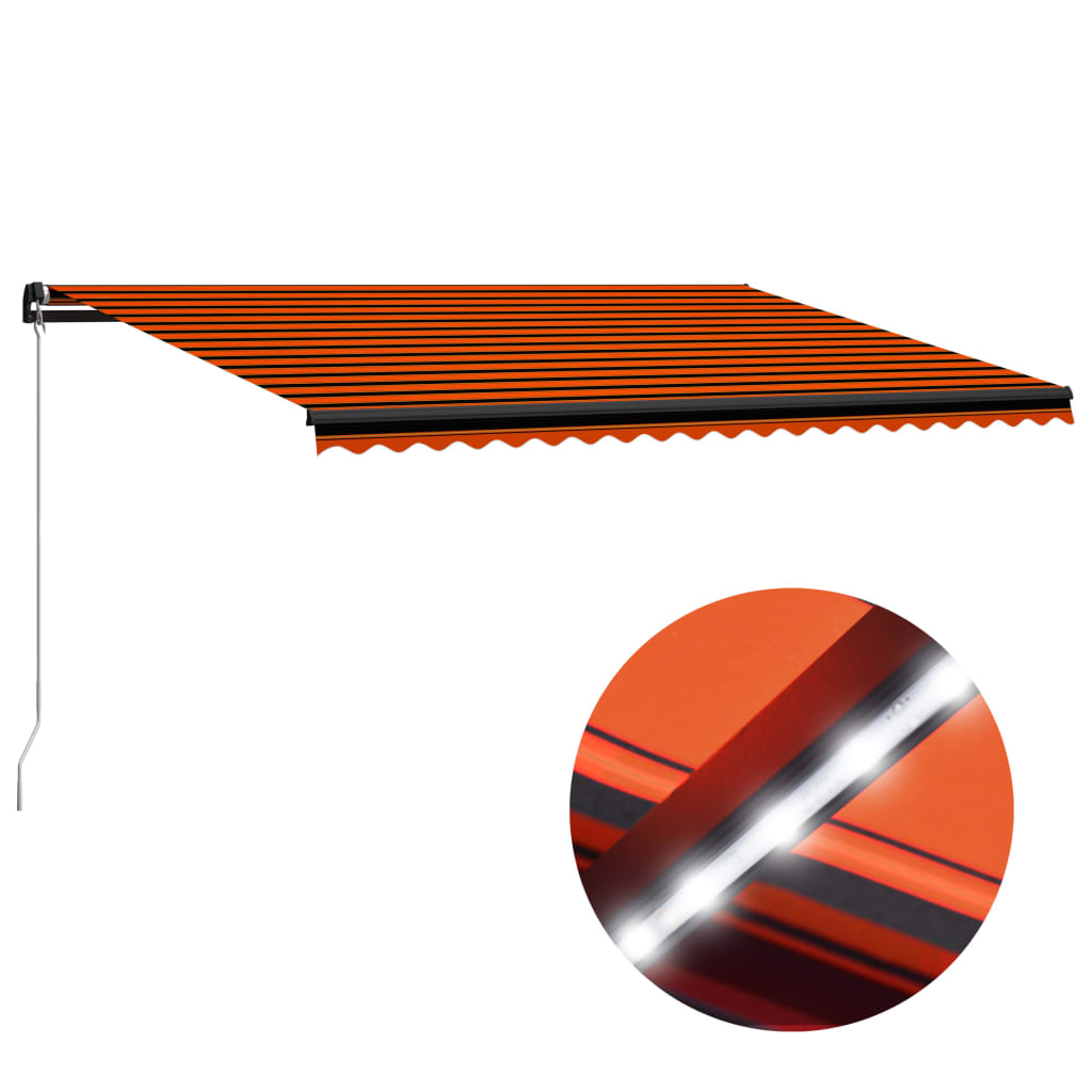 Vidaxl Luifel extensible manuellement avec LED 500x300 cm orange et marron