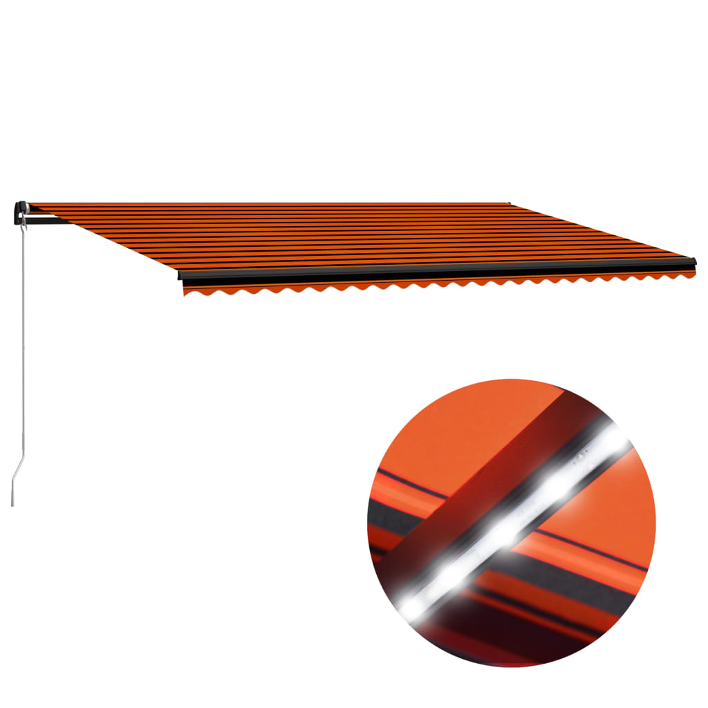 Vidaxl luifel extensible manuellement avec LED 600x300 cm orange et marron