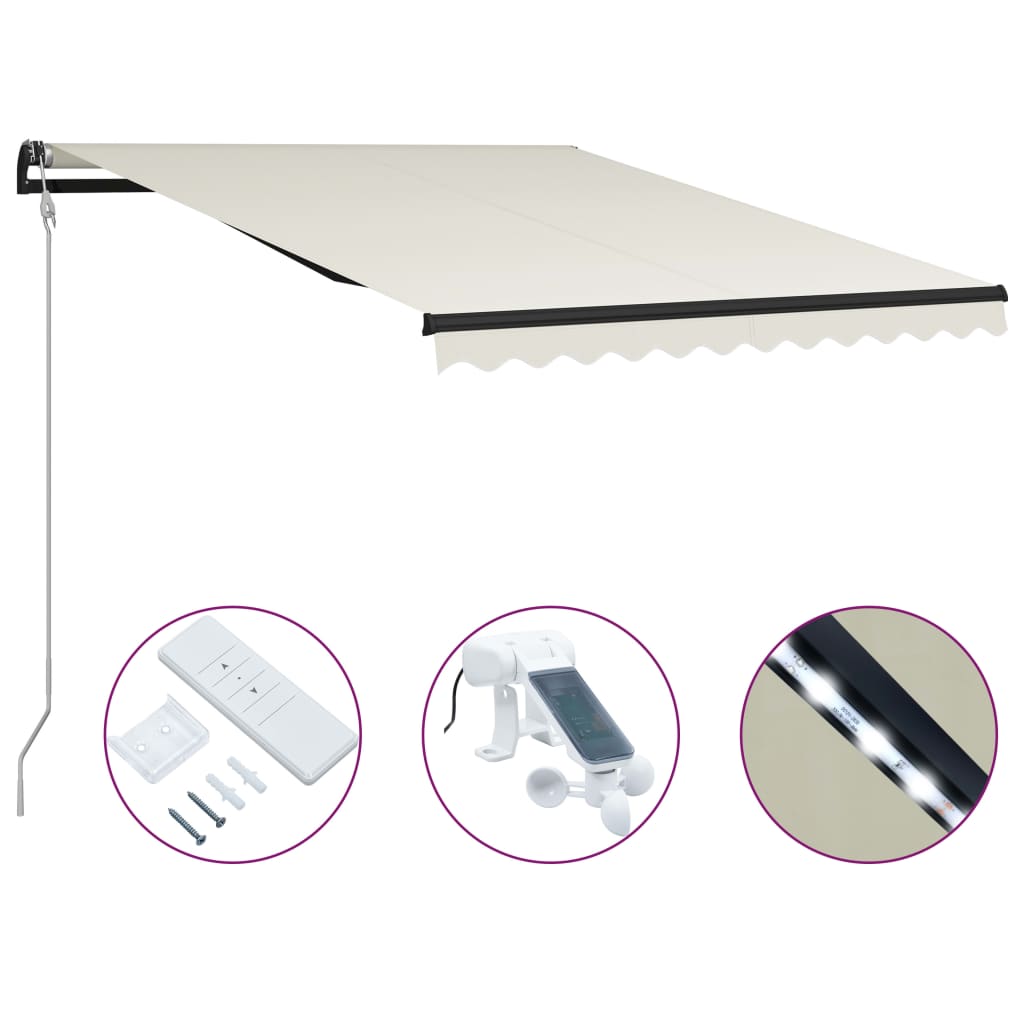 Vidaxl Luifel extensible avec un capteur de vent et une crème LED 300x250 cm