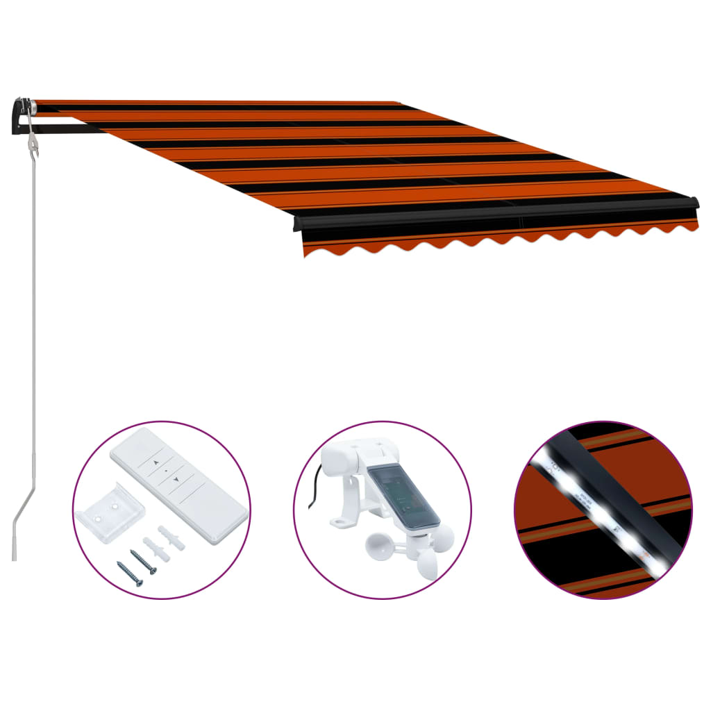 VidaXL Luifel uittrekbaar met windsensor LED 300x250 cm oranje bruin