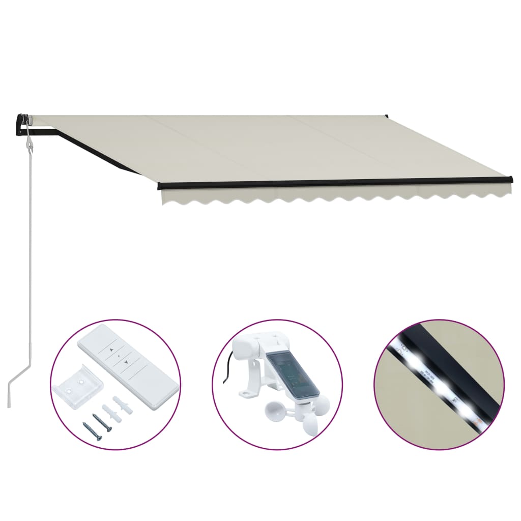 Vidaxl Luifel extensible con sensor de viento y crema LED 400x300 cm