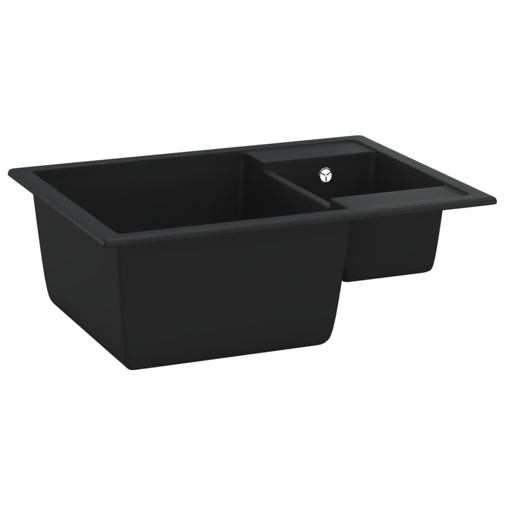 Vidaxl Sink Double Bins Med Overflow Hole Granite Black