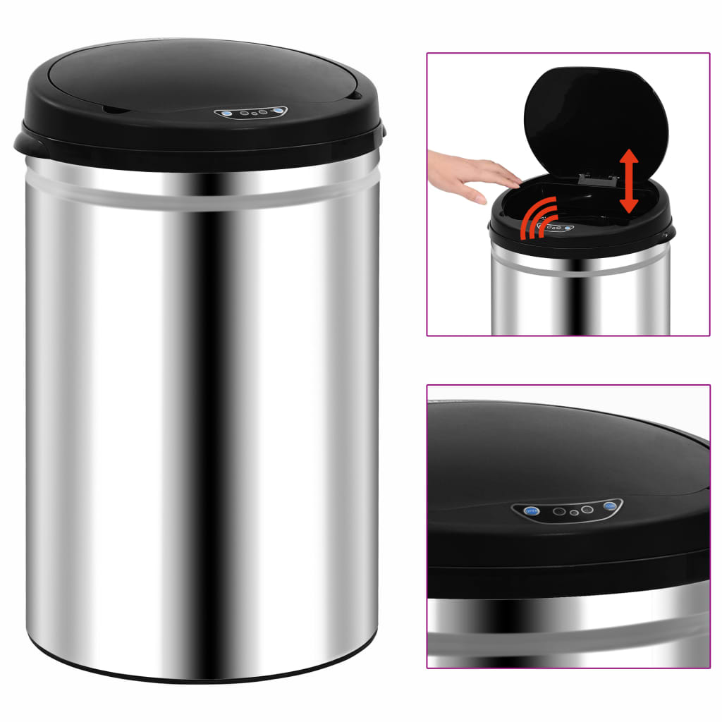 VidaXL Trash can with automatic sensor 30 L stainless steel