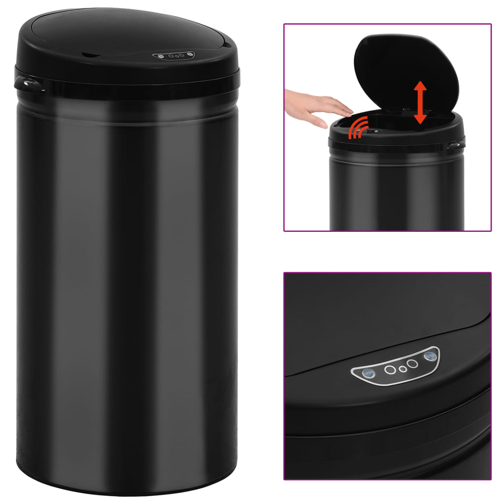 VidaXL Trash can with automatic sensor 50 L Carbon steel Black