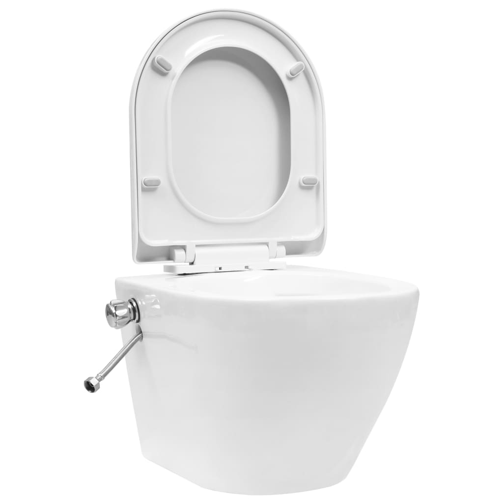 Vidaxl suspendue aux toilettes sans rands avec une cour cachée de blanc en céramique