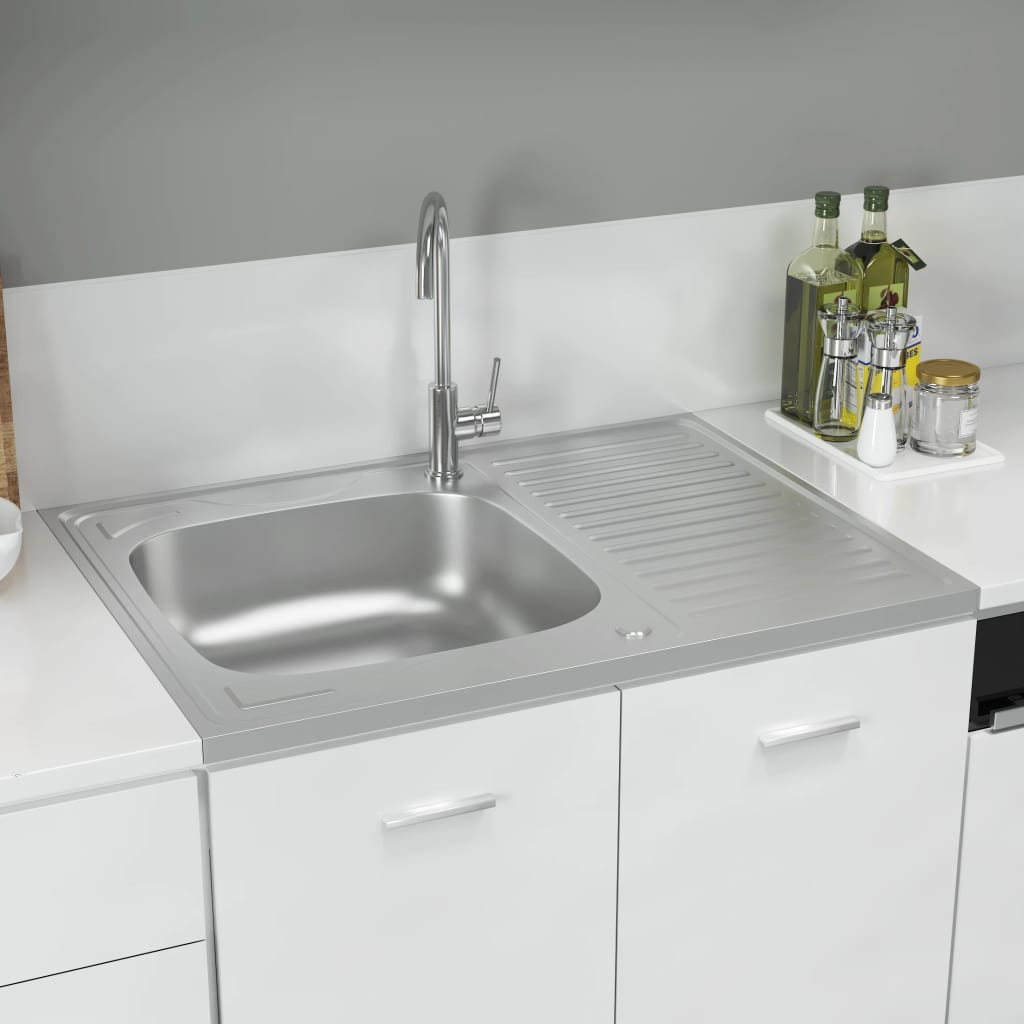 Vidaxl sink with drain set 800x600x155 mm stainless steel silver