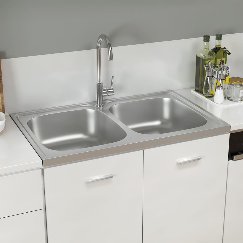 VIDAXL SINK DOUBLES 800X500X155 MM SREBRO