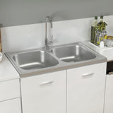 Vidaxl sink double bins 800x500x155 mm stainless steel silver