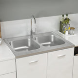 Vidaxl Sink med dobbelt beholder 800x600x155 mm rustfrit stål sølv