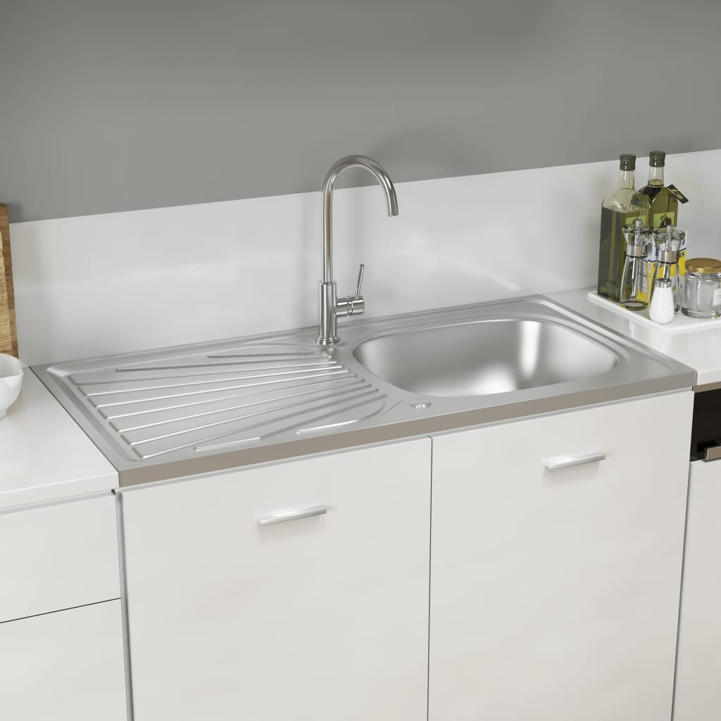 Vidaxl sink with drain set 1000x500x155 mm stainless steel silver