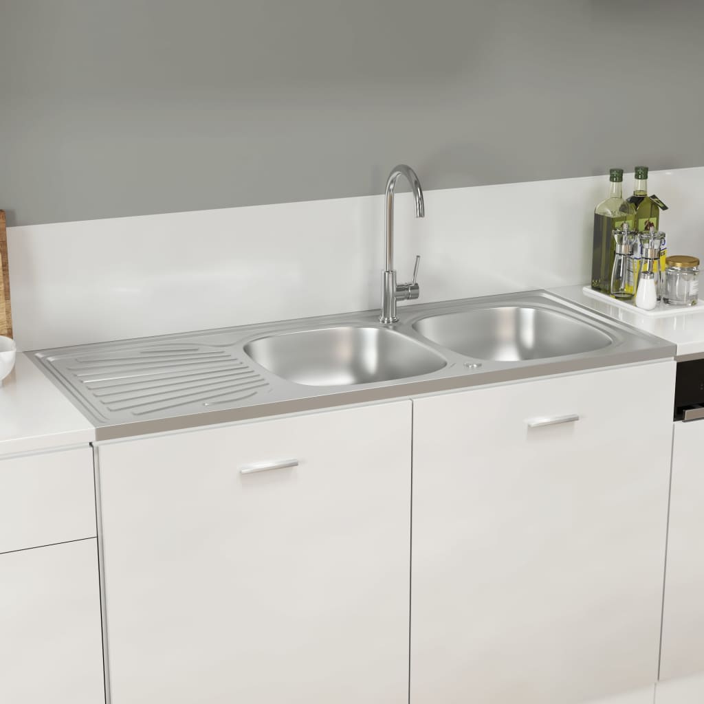 Vidaxl Sink Double Box 1200x600x155 mm rustfritt stål sølv