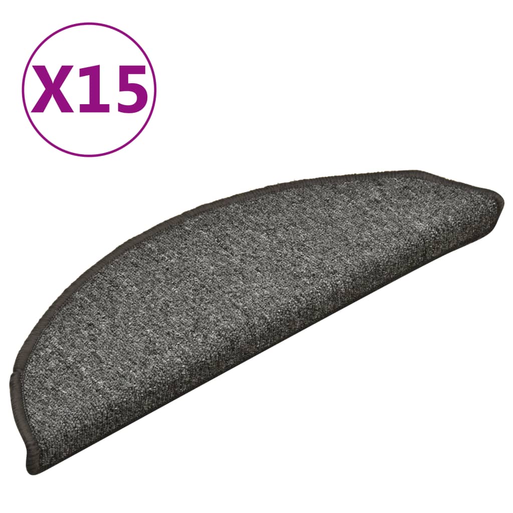 Vidaxl Mats d'escalier 15 st 56x17x3 cm gris foncé