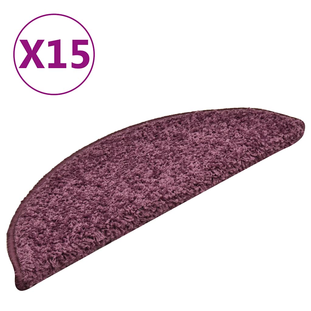 VidaXL tapis d'escalier 15 pcs 56x17x3 cm violet foncé