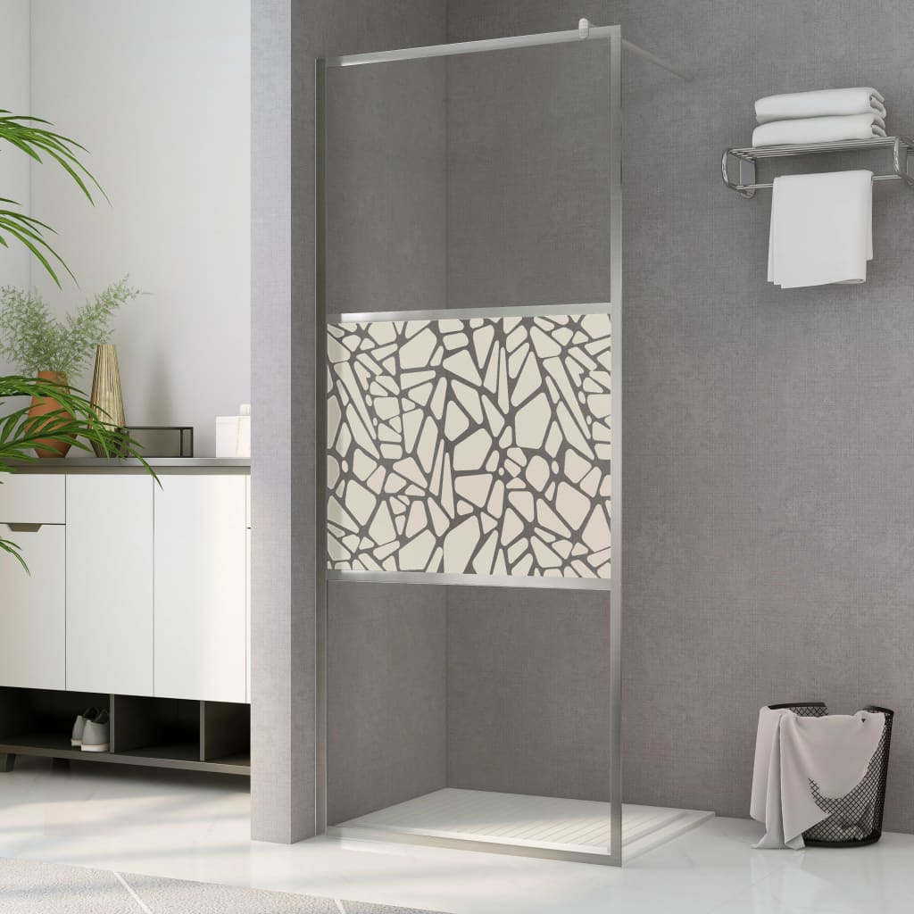 Vidaxl Walk-In Walk Walk avec motif de pierre 90x195 cm Verre ESG