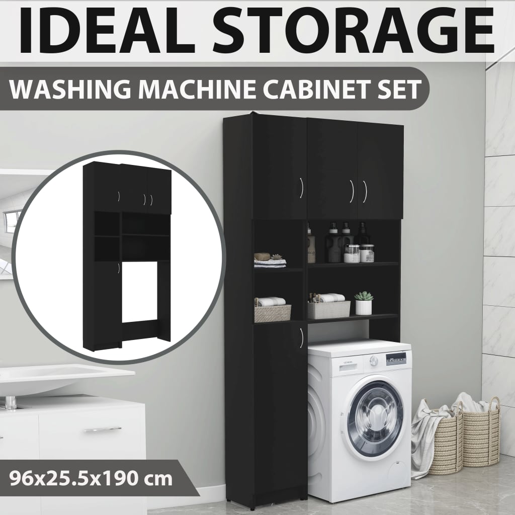 VidaXL Washing machine cupboard set processed Wood Black