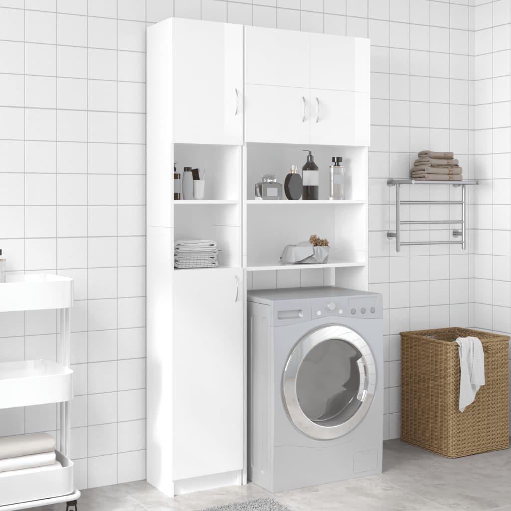 Vidaxl Washing Machine Set di armadi in legno trasformato Bianco lucido alto