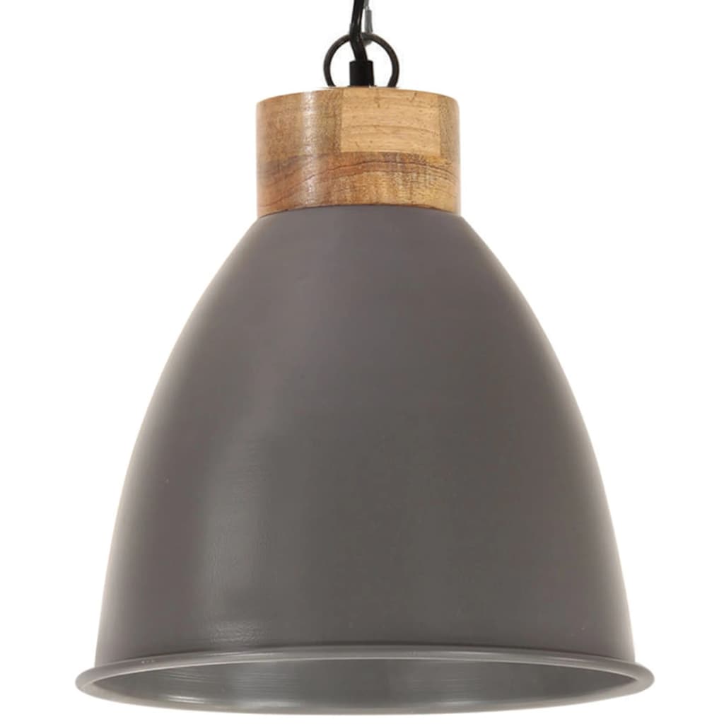 Vidaxl Hanging Lamp Industrial E27 35 cm Eisen und massives Holzgrau