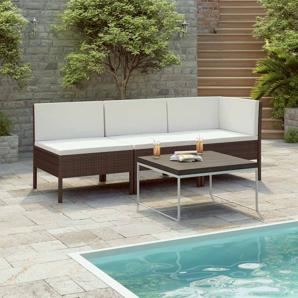 Vidaxl 3-delige loungeset met kussens poly rattan bruin