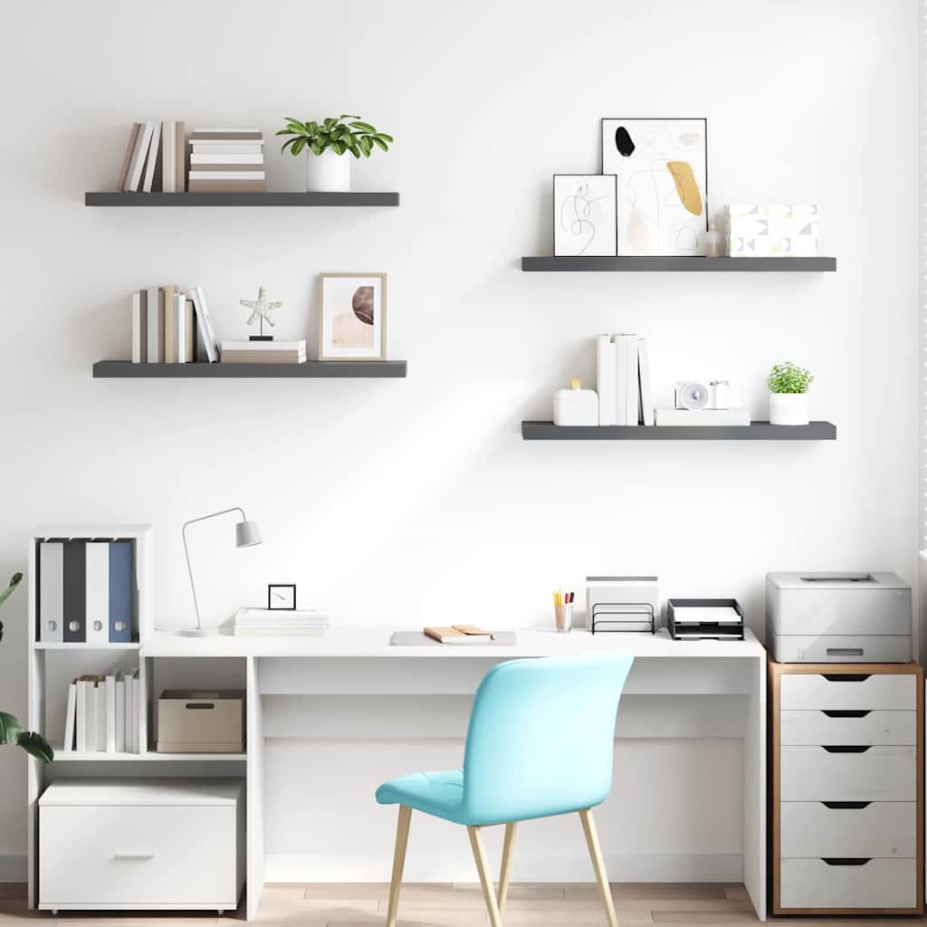 Vidaxl wandschappen zwevend 4 st 90x23,5x3,8 cm mdf hoogglans grijs
