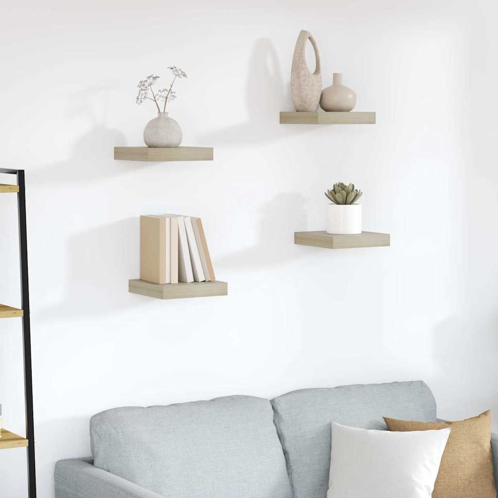 Vidaxl wandschappen zwevend 4 st 23x23,5x3,8 cm mdf eikenkleurig