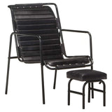 Vidaxl relaxfauteuil met voetenbankje echt leer zwart
