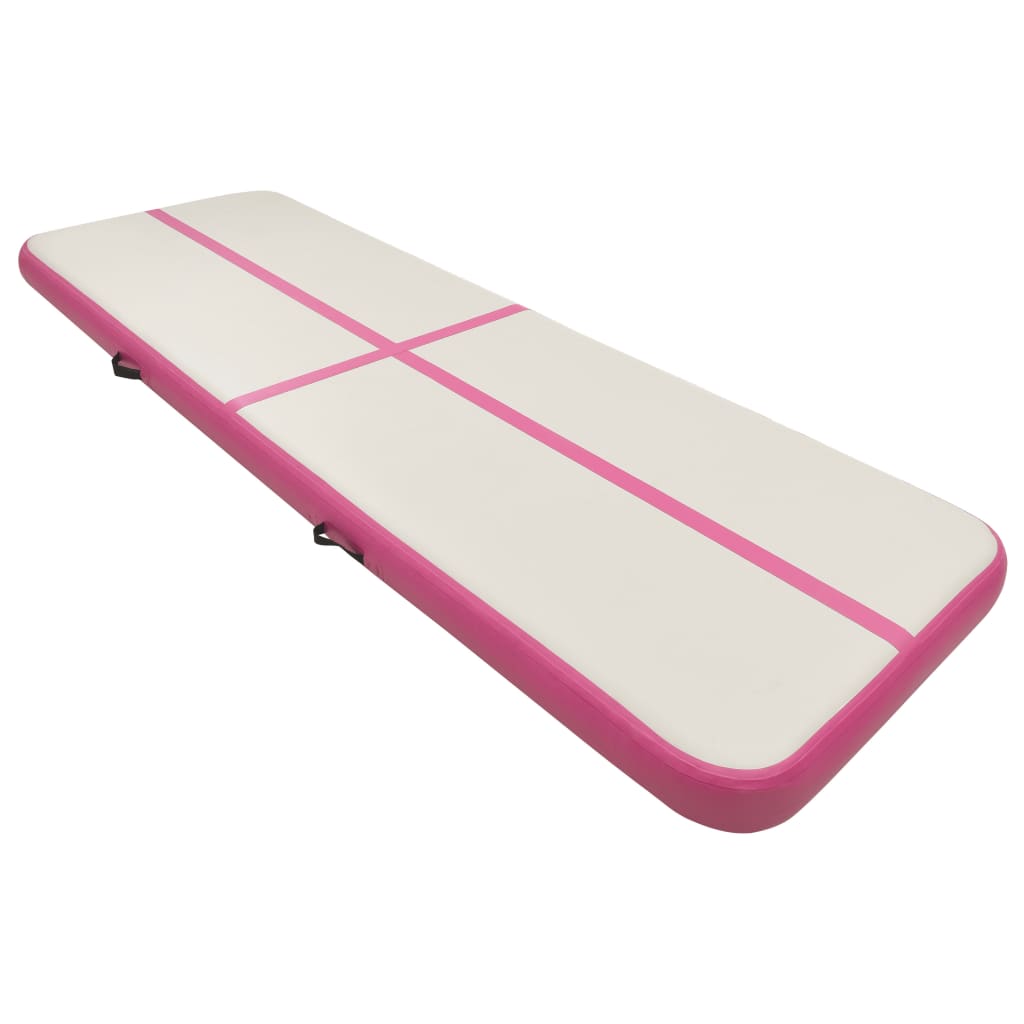 Vidaxl gymnastiekmat met pomp opblaasbaar 500x100x15 cm pvc roze