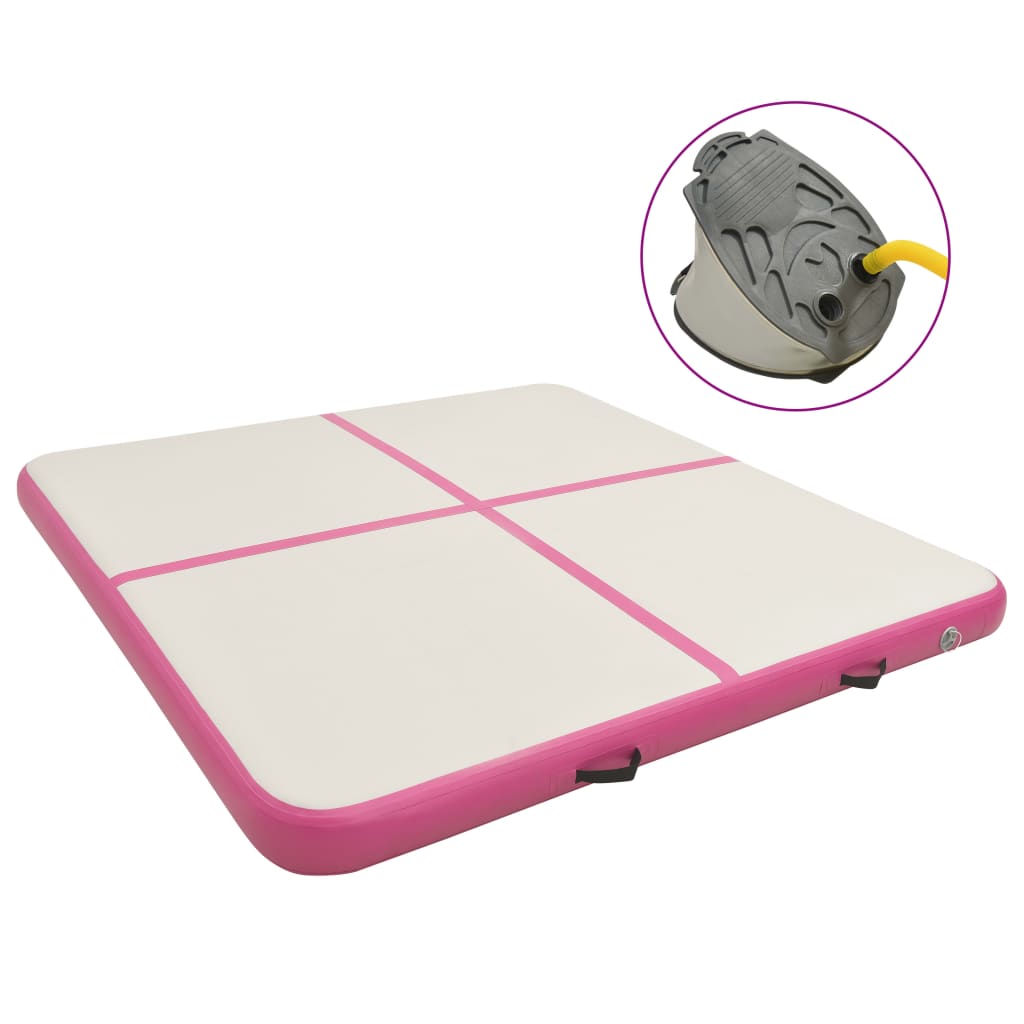 Vidaxl gymnastikkmatte med pumpe oppblåsbar 200x200x10 cm PVC rosa