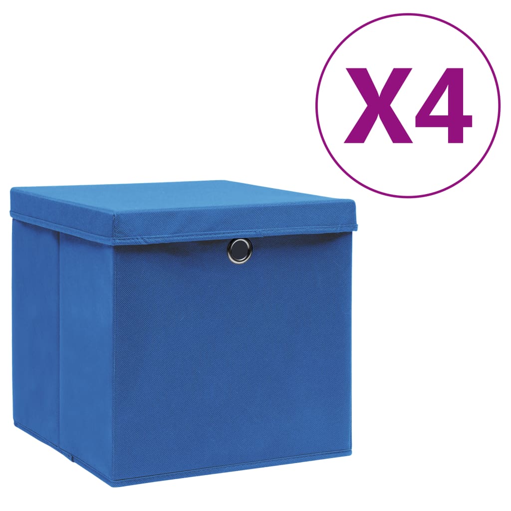 Úložné boxy Vidaxl s víkem 4 ks 28x28x28 cm modrá