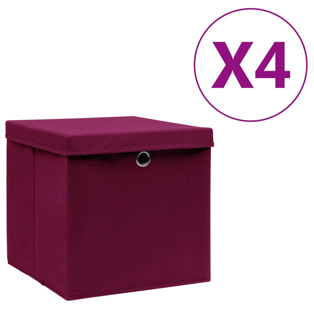 Úložné boxy Vidaxl s víkem 4 ks 28x28x28 cm tmavě červená