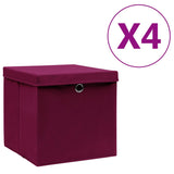 Úložné boxy Vidaxl s víkem 4 ks 28x28x28 cm tmavě červená