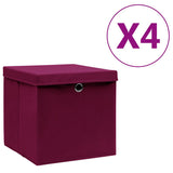Vidaxx boîtes de rangement avec couvercle 4 pcs 28x28x28 cm rouge foncé