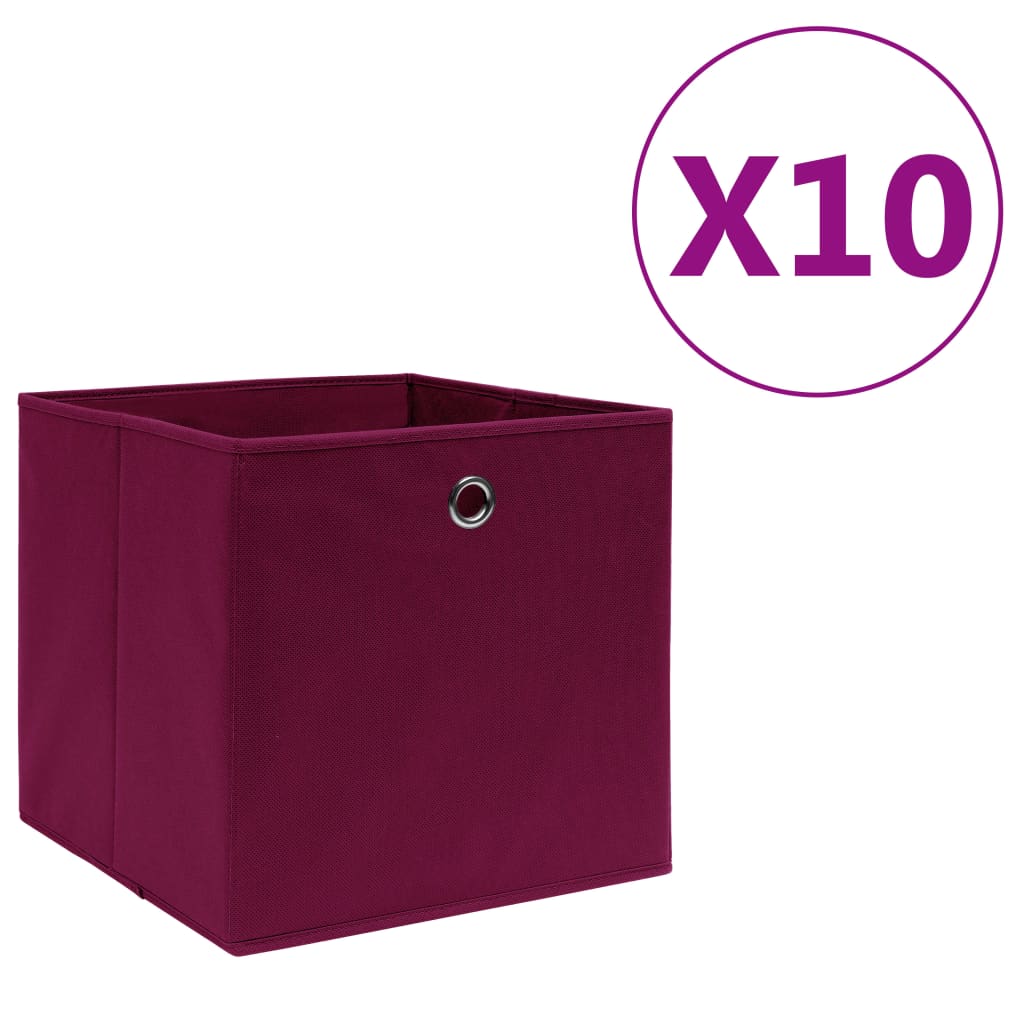 Boîtes de rangement Vidaxl 10 ST 28X28X28 CM Tissu non tissé rouge foncé