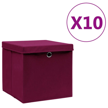 Vidaxx boîtes de rangement avec couvercle 10 pcs 28x28x28 cm rouge foncé