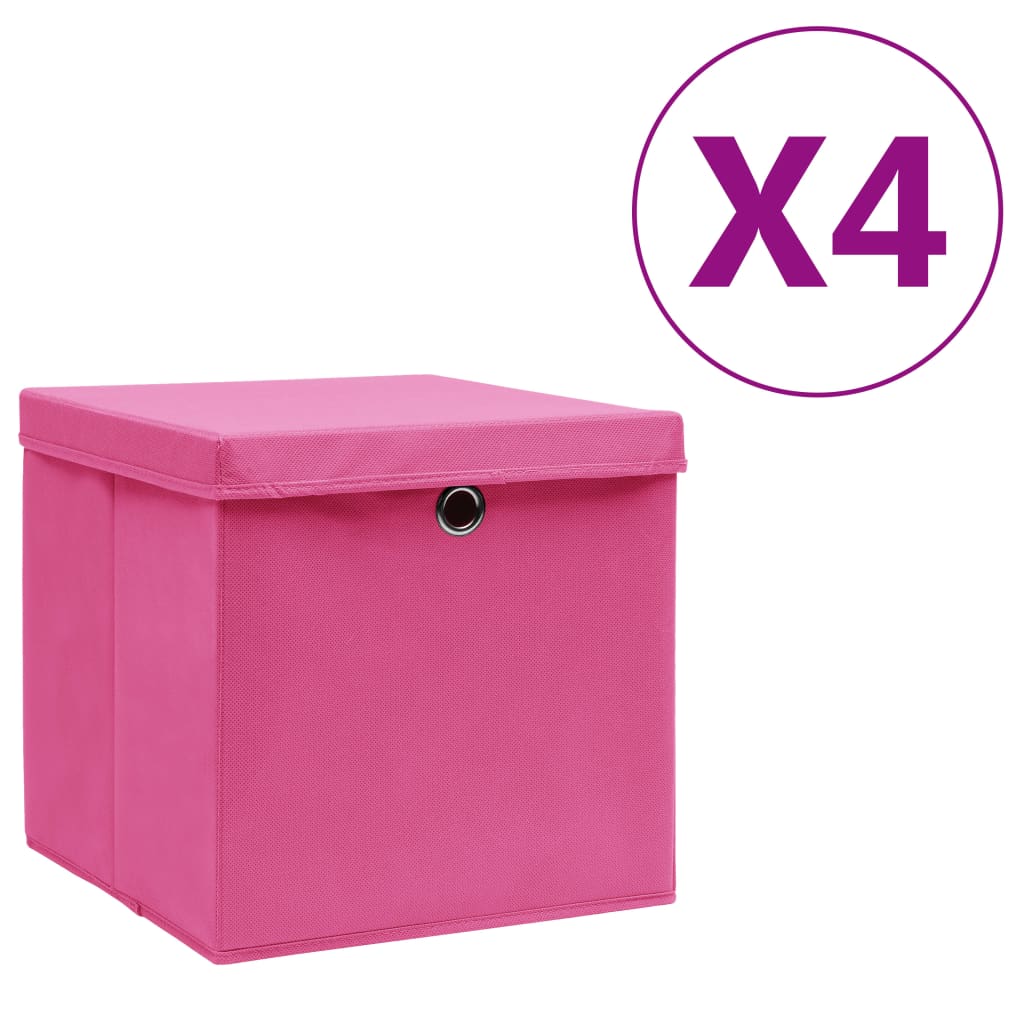 Cajas de almacenamiento de Vidaxl con tapa 4 PCS 28x28x28 cm rosa